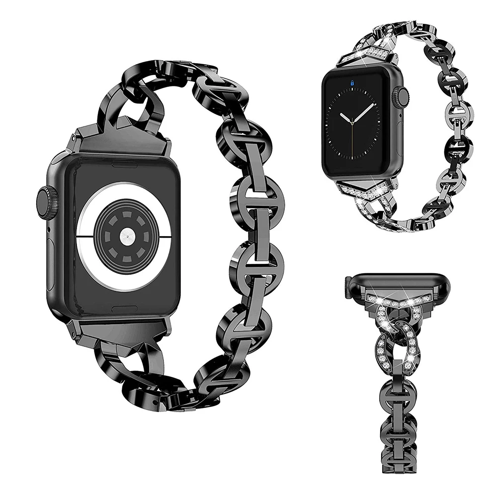 Роскошный металлический ремешок из нержавеющей стали для Apple Watch band 44 мм 42 мм 40 мм 38 мм Алмазный ремешок для iwatch 5 4 3 2 1 Аксессуары для часов
