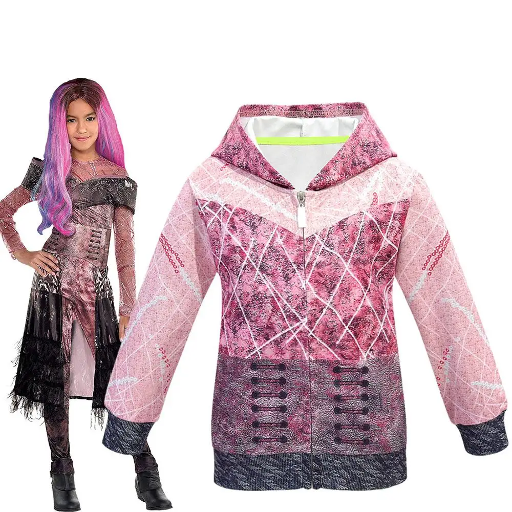 

New Kids Girls Descendants 3 Cosplay Costumes Hoodies Child Jacket with Hat Children Zip Zipper Coat Daily Clothes Unisex Gifts