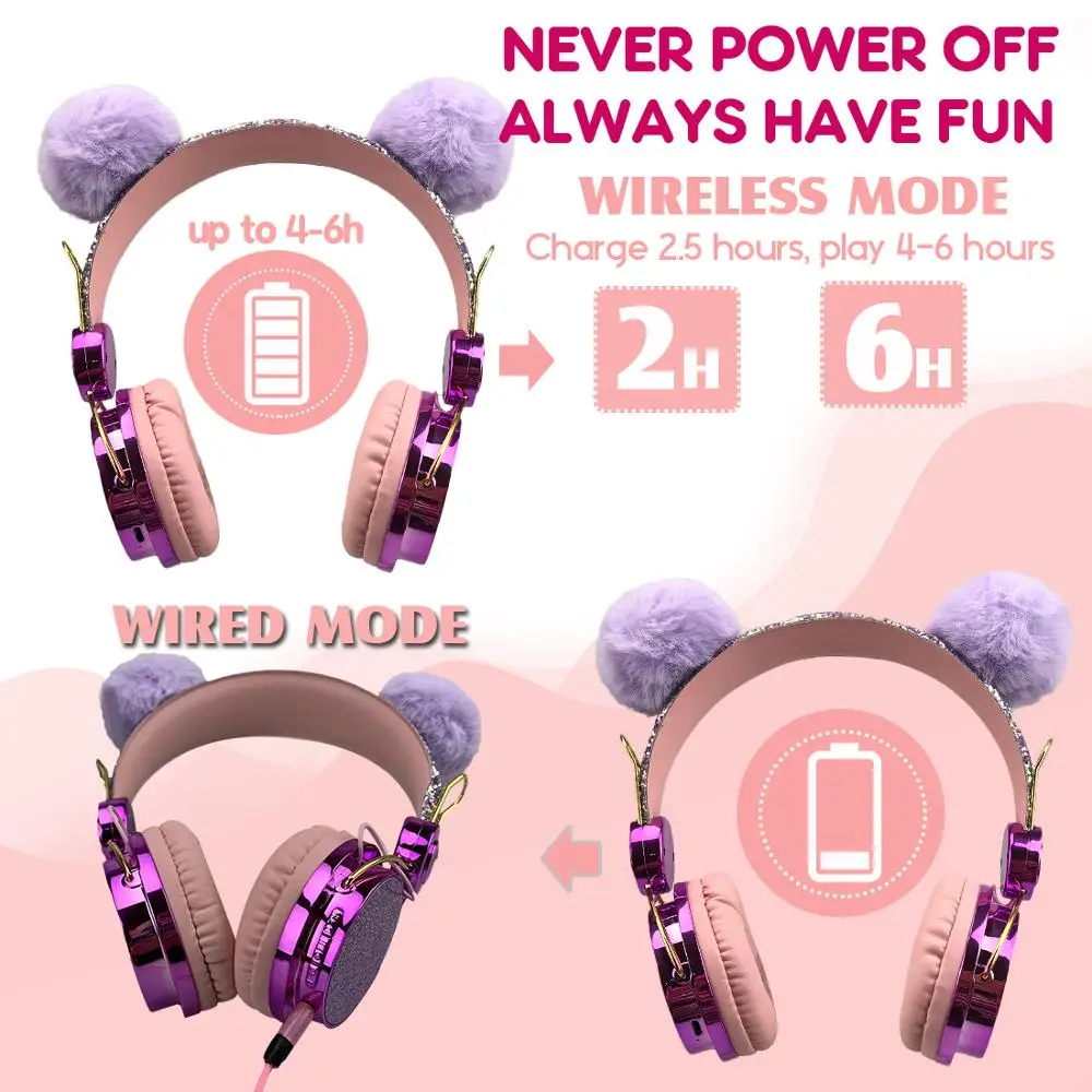 Bluetooth Cute Kids Wireless Headphone with Microphone 3 5mm Music Stereo Earphone for Computer Mobile Phone Headphones