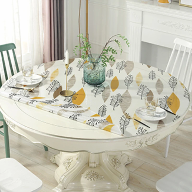 Ceny Zamglone pcv okrągły obrus wodoodporny stół do jadalni tkaniny kropla wody wzór okładka stołu chronić pulpit mata stołowa kryształ