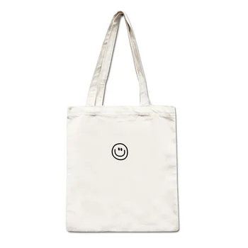 

High-Quality Women Smile Handbags Canvas Tote Bags Reusable Cotton Grocery High Capacity Shopping Bag Casual Fashion