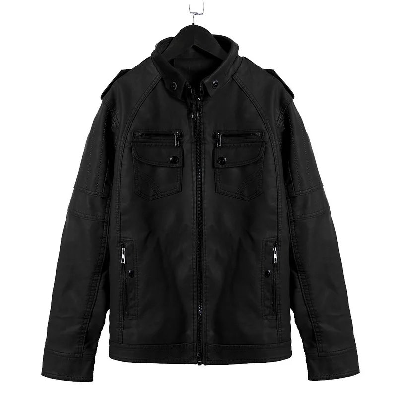 Роскошные кожаные куртки мужские осенние флисовые на молнии Chaqueta Cuero Hombre с карманами Moto Jaqueta Masculino Couro тонкое теплое пальто