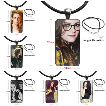 

American Ultra Kristen Stewart Steel Color Glass Cabochon With Rectangle Shaped Pendant Choker Necklace For Valentine'S Day Gift