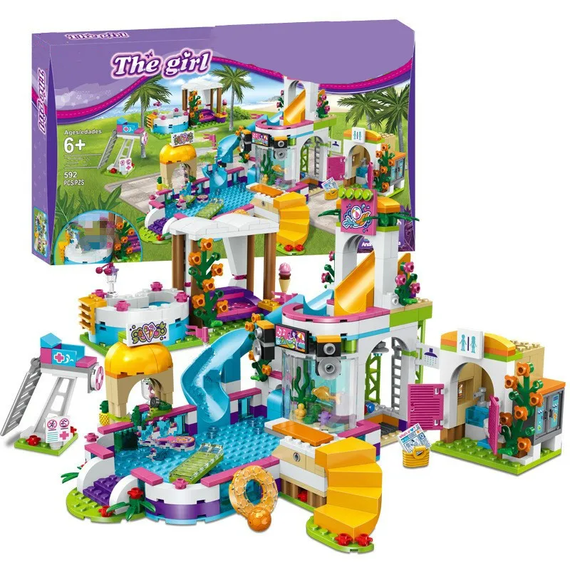 legoinglys New Heartlake Girls club Summer Pool fit legoing friends city model Building block Bricks diy toys gift for Christ