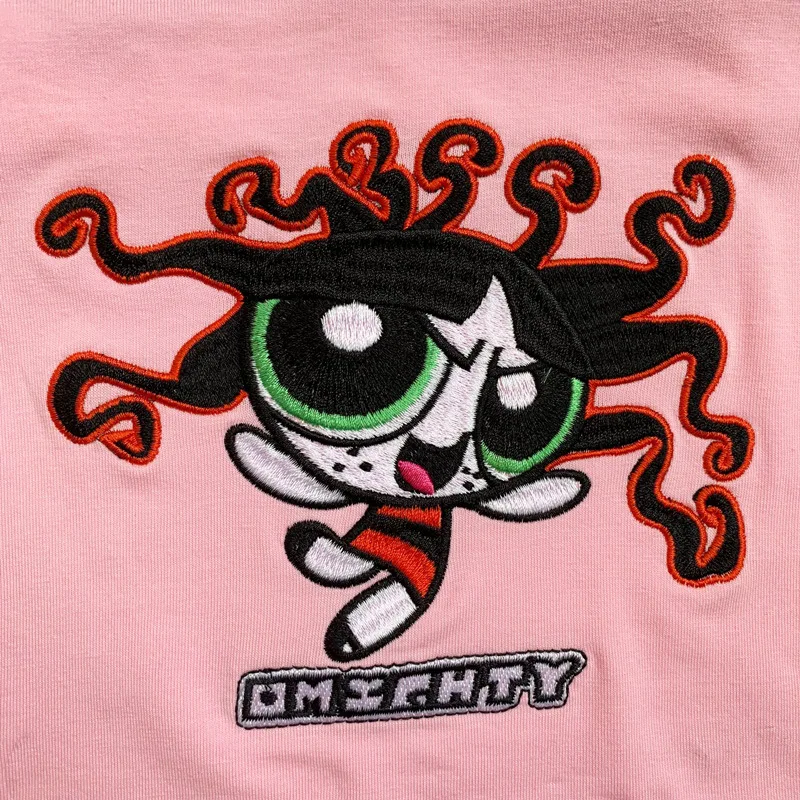 New Embroidery Pink Camis Tops Women Summer Sexy Streetwear Cartoon Powerpuff Print Cropped Cute Sleeveless Ruffle Vest 2020