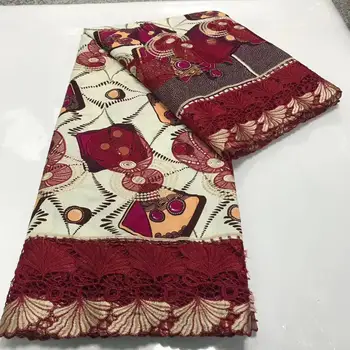 

Holland Ankara African Wax Print Fabric Ankara with Guipure Lace Embroideried Cotton Ghana Fabrics for Wedding Pagne Africain