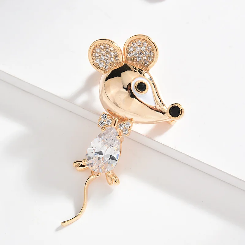 

New Cute Czech Zircon Rat Mouse Brooches Women Men Rhinestone Animal Brooch Pins Fashion Gifts high quality E997