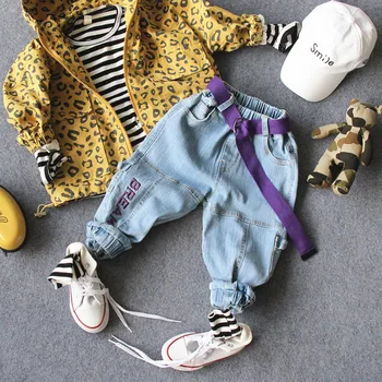 

2-8Y new 2019 autumn boys letter embroidery denim pant kids spring autumn washed jeans boys pants children denim pant