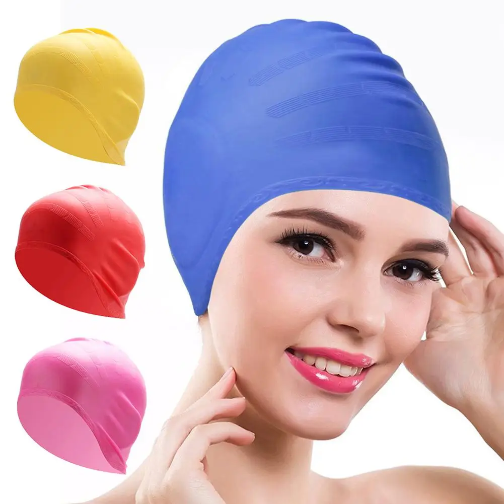 

Women Adults Silicone Swimming Hat Elastic Waterproof Ears Protector Swimming Pool Cap Hat For Men & Women