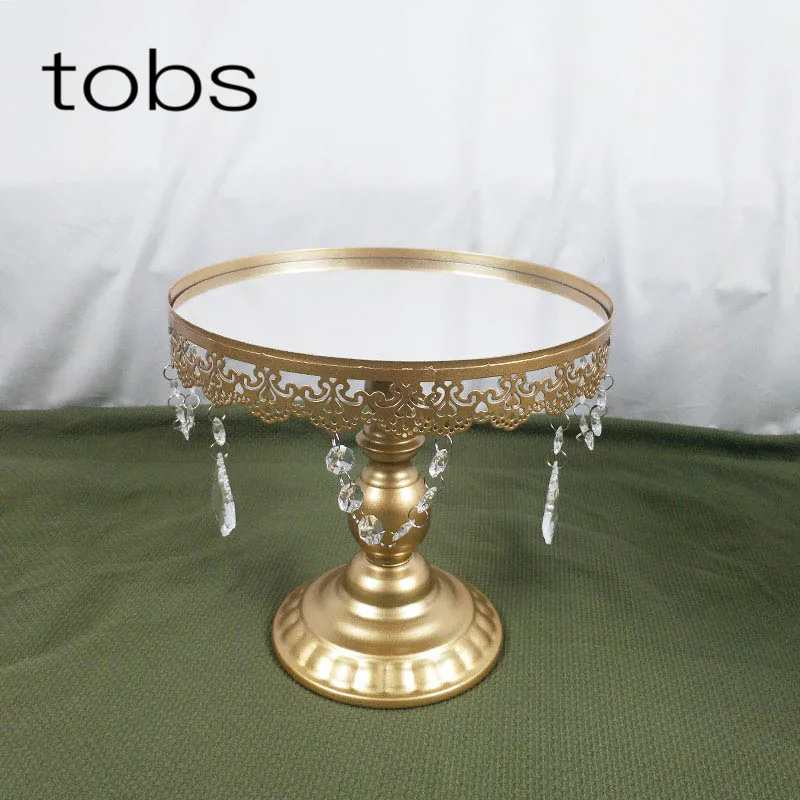 Gold1- 7PCS Beautiful Tray 3 tier Cupcake Dessert Display Decoration Tools Wedding Crystal Mirror Cake Stand set - Цвет: middle