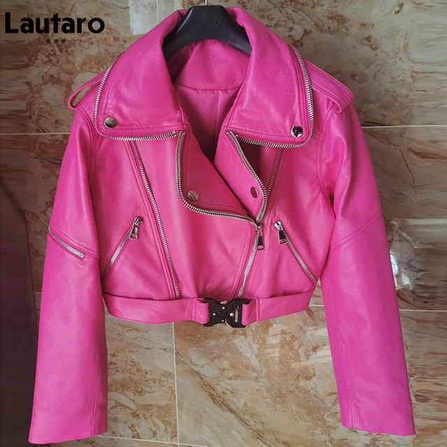 Lautaro Spring Autumn Oversized Red Shiny Crocodile Pattern Leather Biker  Jacket Women Long Sleeve Zipper Belt Cool Fashion 2022 - Faux Leather -  AliExpress