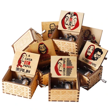 

Antique Wooden Carved Bella Ciao LA CASA DE PAPEL Salvador Dali Musical Box Hand Cranked Music Box Boy Gift Birthday Gift