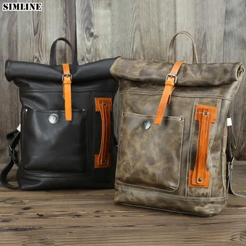 

Genuine Leather Backpack Men Male Vintage Casual Travel Multi Function Shoulder Bag Backpacks Rucksack Handbag Laptop Bags Man