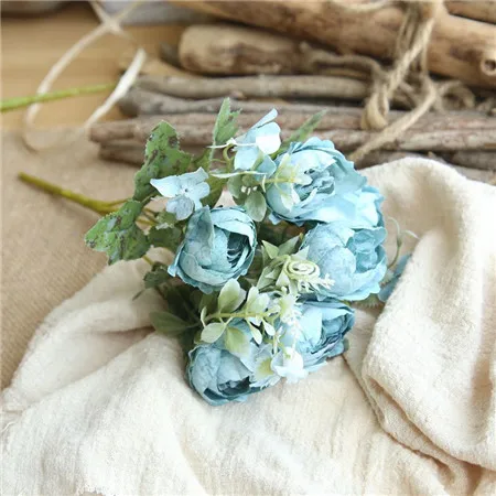 Blue YO CHO 6 головок, искусственные розы, романтические, сделай сам, искусственные шелковые цветы для свадебной вечеринки, украшения дома, шелковые розы, цветы - Цвет: Blue
