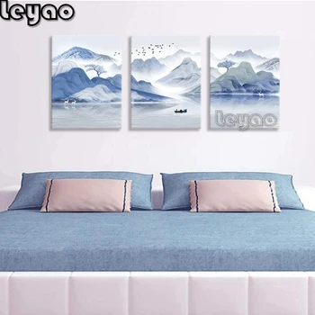 

Blue Landscape Chinese painting 5d Diy diamond Painting Cross Stitch ,Triptych, full drill mosaic diamond embroidery home decor,