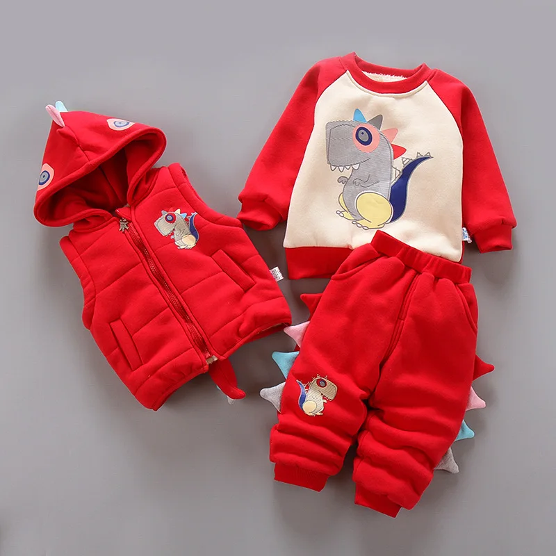 Брендовая одежда для маленьких мальчиков, костюмы из 3 предметов, зимние утепленные комплекты одежды для детей, толстовки, спортивные штаны, Детский комплект