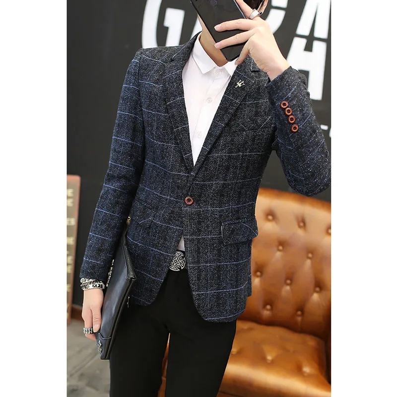 Men Blazer 2019 New Arrival Spring And Autumn Male Leisure Suit Slim Plaid Outerwear Single Button Fashion Korean Style X02 Men Blazer 2019 New Arrival Spring And Autumn Male Leisure Suit Slim Plaid Outerwear Single Button Fashion Korean Style X02