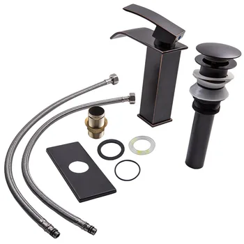 

Bathroom Faucet with Drain Lavatory Waterfall Faucet Single-Lever Mixer Tap