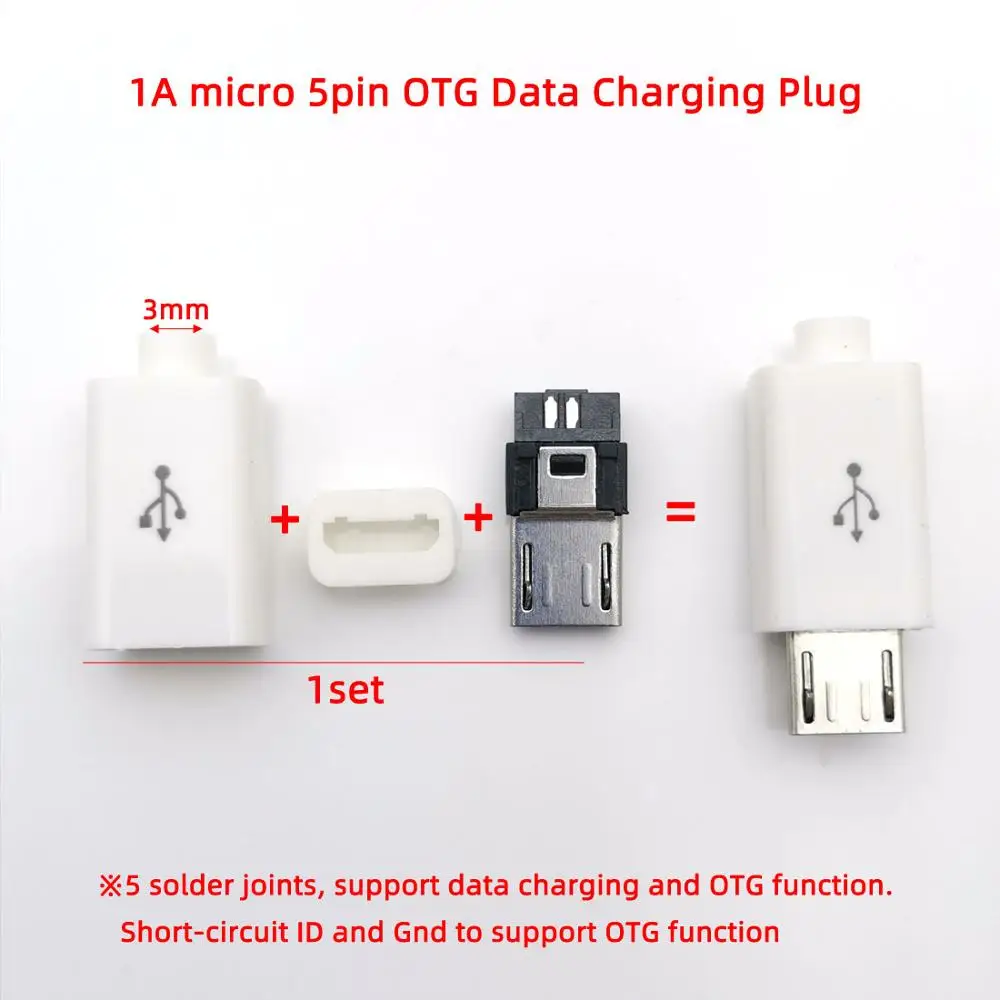 1A 5P white 10 sets 10 комплектов тип сварочной проволоки 4Pin 5PIN 1A/2A большой ток DIY Micro USB штекер разъемы комплект соединителей w/Чехлы OTG разъем - Цвет: 1A 5P white 10 sets