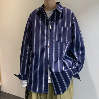 

Men's Long Sleeve Shirt 2020 Spring Summer New Vertical Stripe Long Sleeve Shirt Youth Personality Fashion Trend Men's Wear
