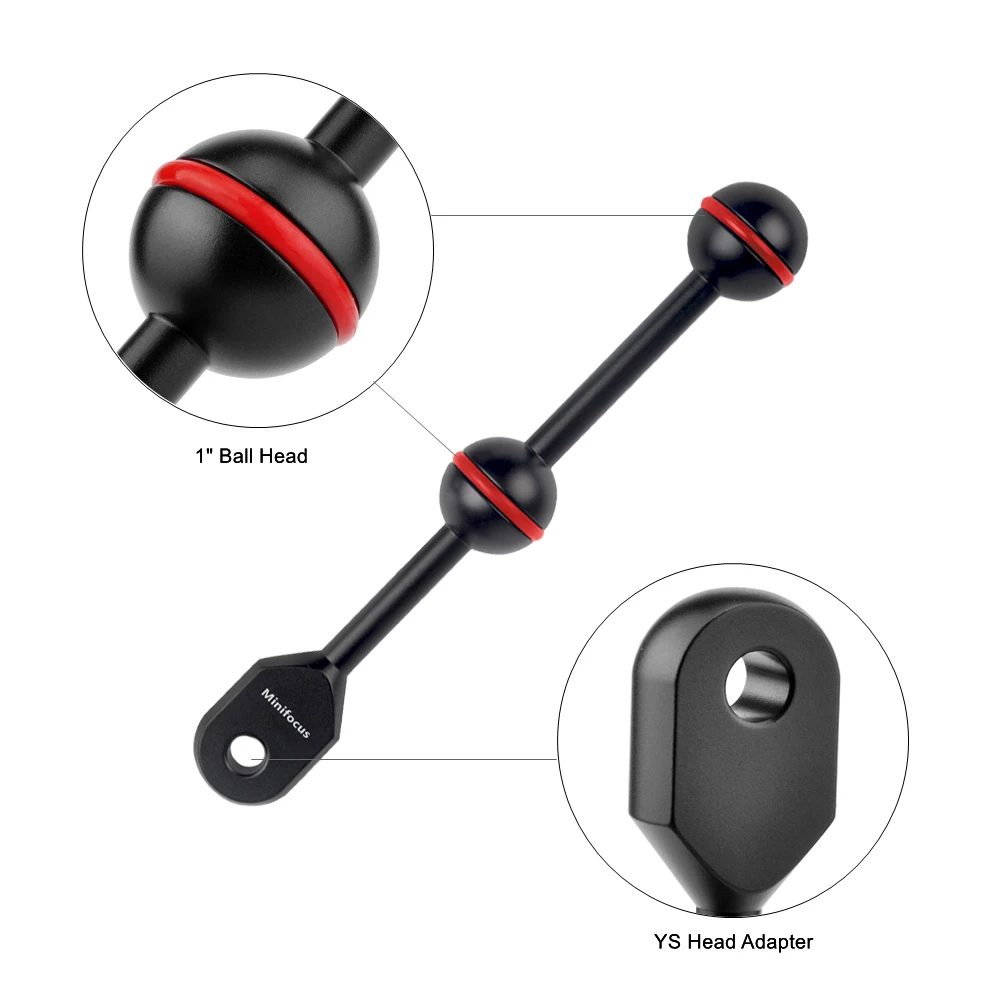 Duplo de Alumínio da Bandeja do Punho Aperto para Caixas Braço de Luz Dobro da Bola e Cabeça de Mergulho da Braçadeira de Bola Subaquáticas da Câmera com 8 Conjunto Double - Arm ys - Image 5