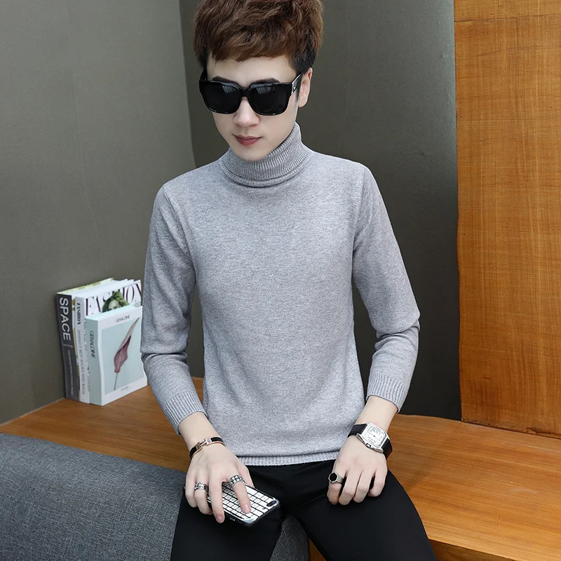 nuevo invierno catido suéter hombres moda cuello alto hombres elatistico fuerza Slim Fit casual pulóver suéter