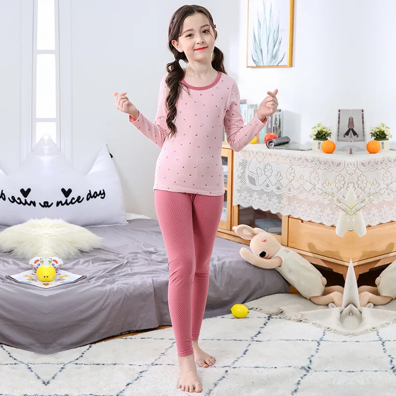 Pink Dot Детские пижамы с длинными рукавами, осенне-зимняя теплая одежда для сна для мальчиков и девочек, одежда для сна для подростков, подарок для детей, Детский пижамный комплект из лайкры и хлопка - Цвет: Pink Dot