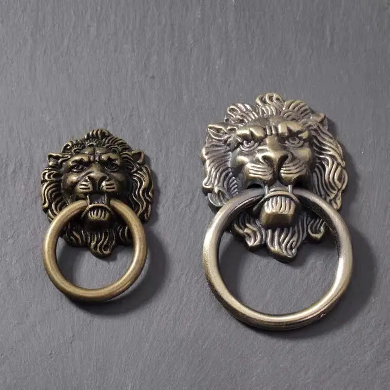 1PCS Antique Zinc Alloy Bronze Cabinet Handles and Knobs Chinese Classical Door Knocker Lion Head Pulls Furniture Hardware | Обустройство