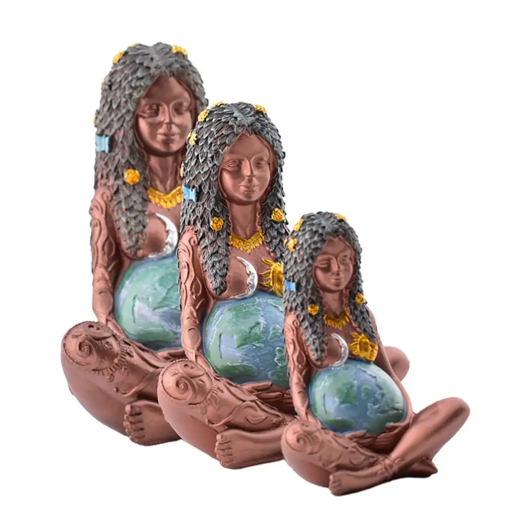 3PCS/Set Ghia Mother Earth Statue Earth Mother Figurine Garden Ornament