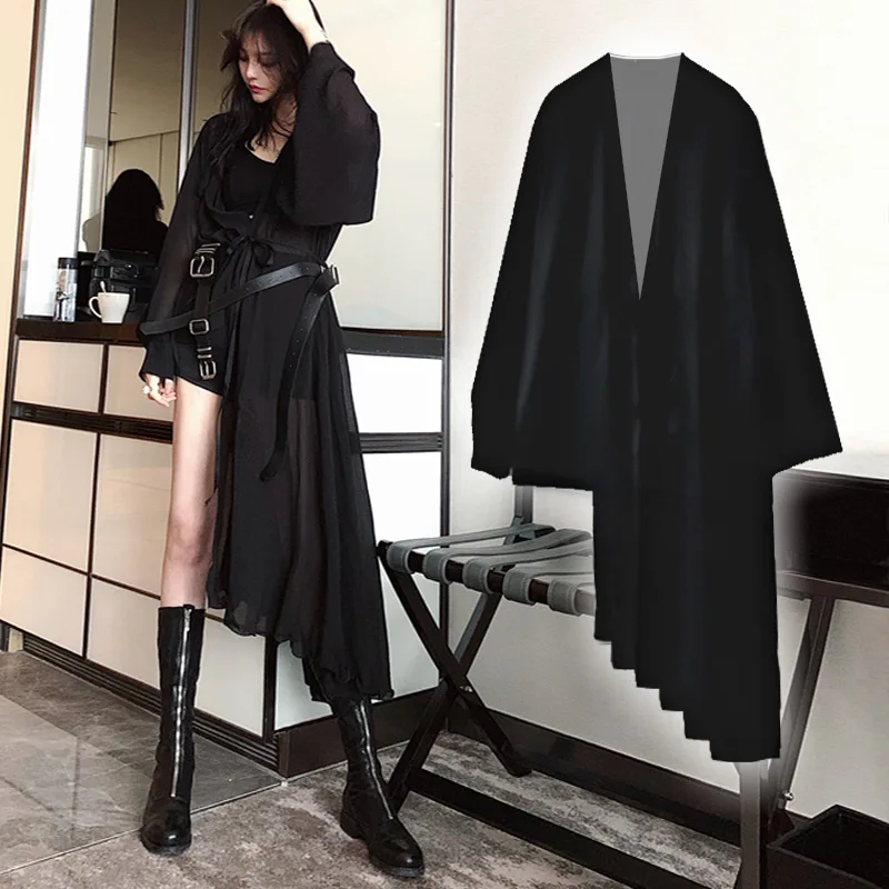 Kpop Blackpink ROSE same летняя новая черная шифоновая Тонкая Блузка Женская Корейская готическая Сексуальная солнцезащитный кардиган Женские топы и рубашки