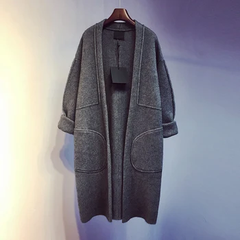 

2020 Autumn Winter women new Korean lazy style sweater mid-length loose straight large size cardigan sweater coat thicker female