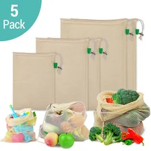 5 шт./партия Экологичные хлопковые сетчатые мешки для фруктов и овощей Многоразовые продукты мешок машинная моющаяся сумка для покупок на шнурке