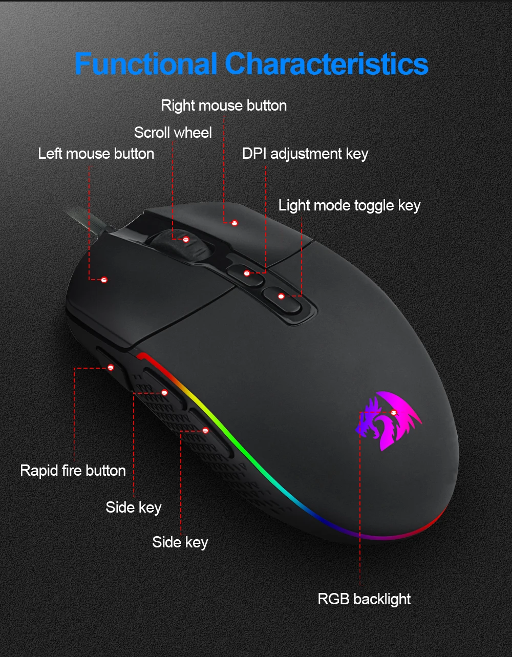 usb wireless mouse Redragon INVADER M719 RGB USB wired Gaming Mouse 10000 DPI programmable game mice backlight ergonomic laptop PC computer pink mouse gaming