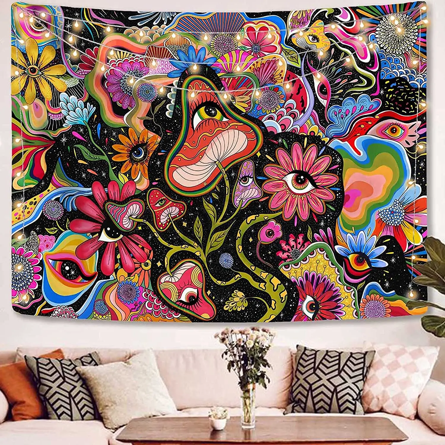 Psychedelic Tapisserie Pilz Tapisserie Trippy Tapisserie Bunte Hippy Auge  wandteppiche Wandbehang für Schlafzimmer Wand Kunst Dekor - AliExpress, image size:1500x1500