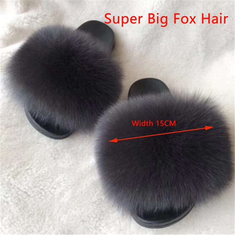 Super Big Fur Женская зимняя плюшевая обувь; Очень Пушистая лиса; меховые тапочки; женские меховые шлепанцы; женские пушистый мех; сандалии; женские Вьетнамки; 45 - Цвет: Super Big Fur