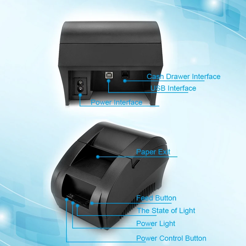 Термальный принтер Zjiang 58 мм USB Bluetooth Термальный чековый принтер 5890K Универсальный Билль принтер для POS системы супермаркета