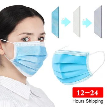 

50 Pcs Disposable Face Mouth Anti Dust Mask Protect 3 Layers Filter Earloop Non Woven Dustproof Mouth Mask 12-24 hours Shipping