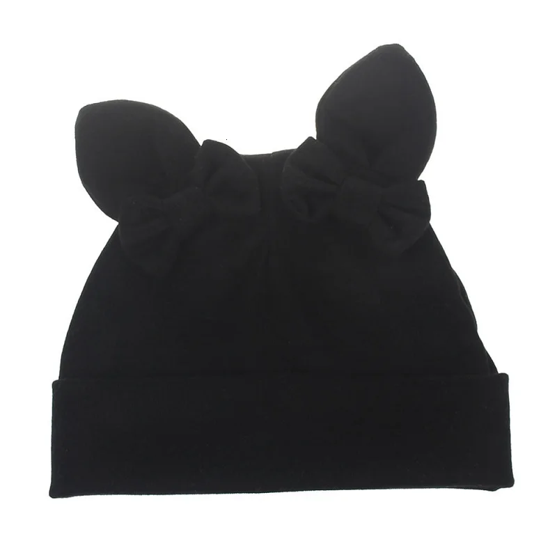 Baby Girl Hat Rabbit Ear Hat For Girls Cotton Bow Knot Children's Cap Toddler Kids Hats Cartoon Cute Baby Hats Bonnet - Цвет: Black