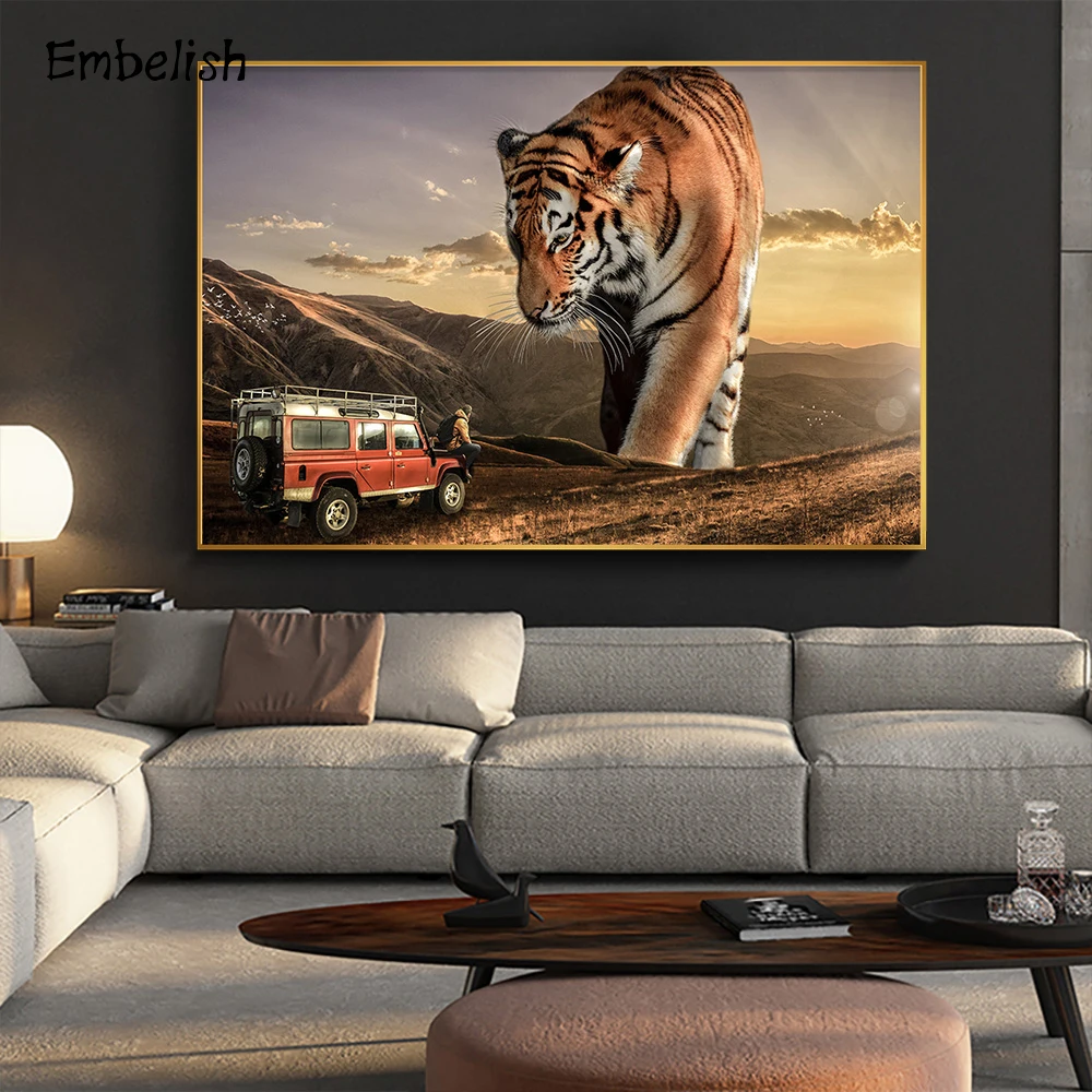 Embelish 1 шт. дикие животные тигр и автомобиль настенные художественные фотографии