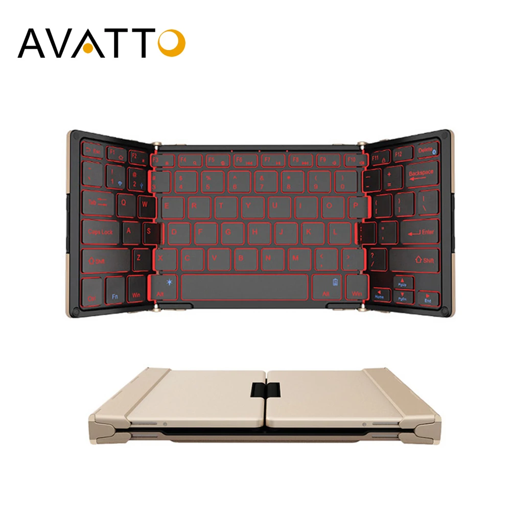 AVATTO 3 Color Backlit Bluetooth Portable Folding Keyboard,Aluminum