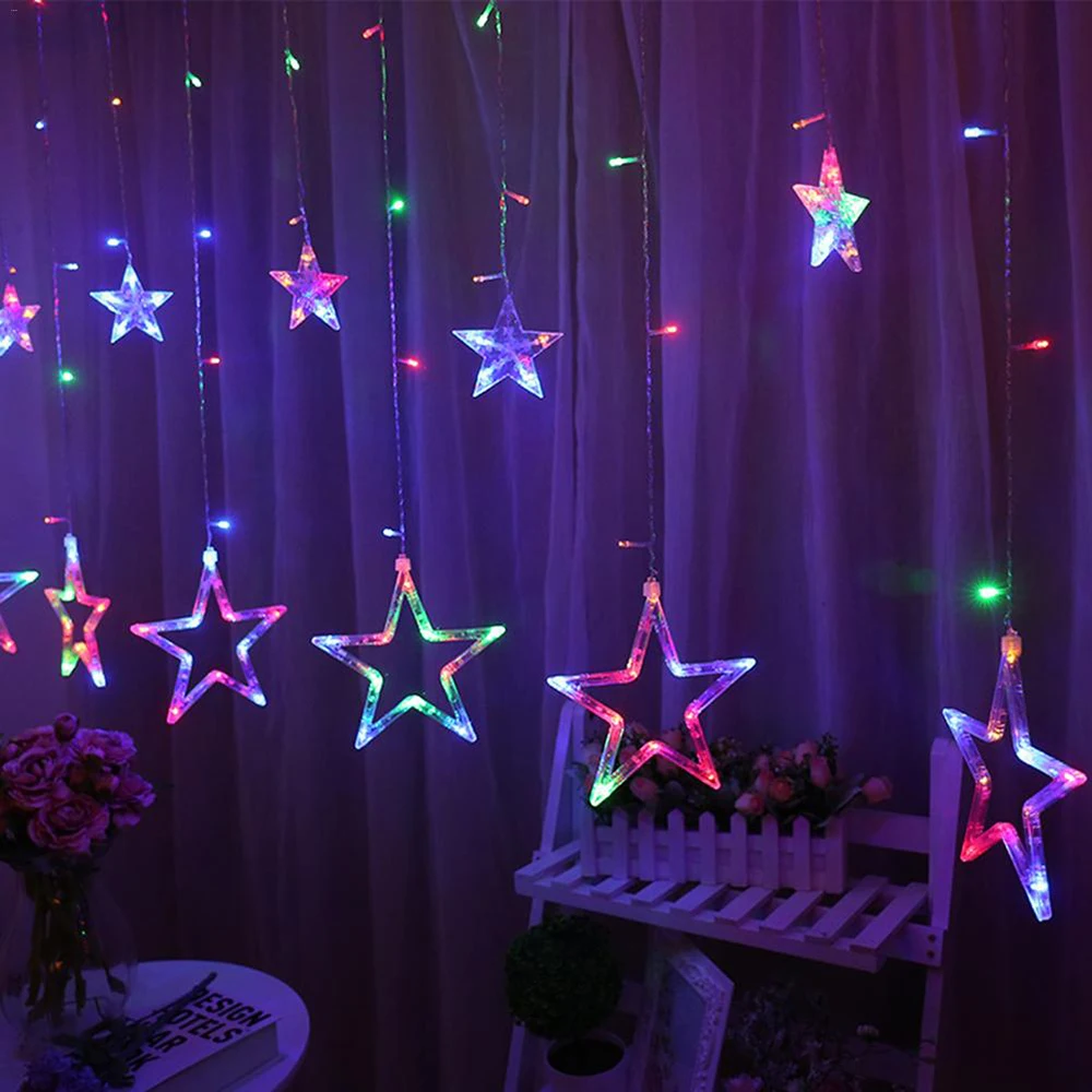 

220V LED String Lights Pentagram Star Curtain Light Fairy Hanging Lighting for Wedding Birthday Christmas Home Indoor Decoration