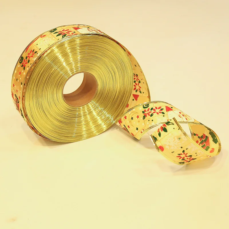 1 рулон Bling Санта Клаус печатных органзы ленты для DIY Рождество год украшения подарочная упаковка шитье ремесло фестиваль suppli