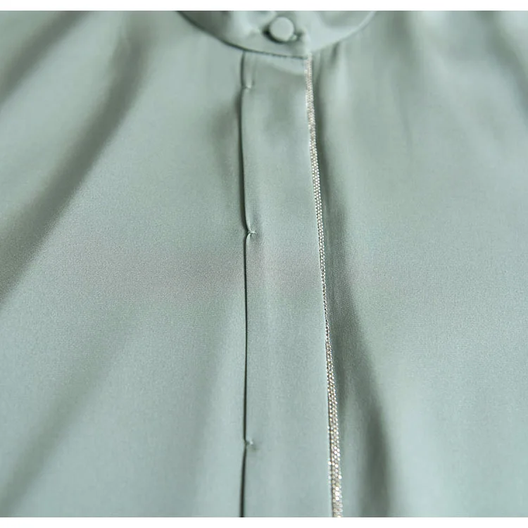 22 мм Тяжелая шелковая блузка Осень длинный рукав мягкая пятнистая рубашка зеленая элегантная женская одежда роскошные женские топы Белый Топ za blusas
