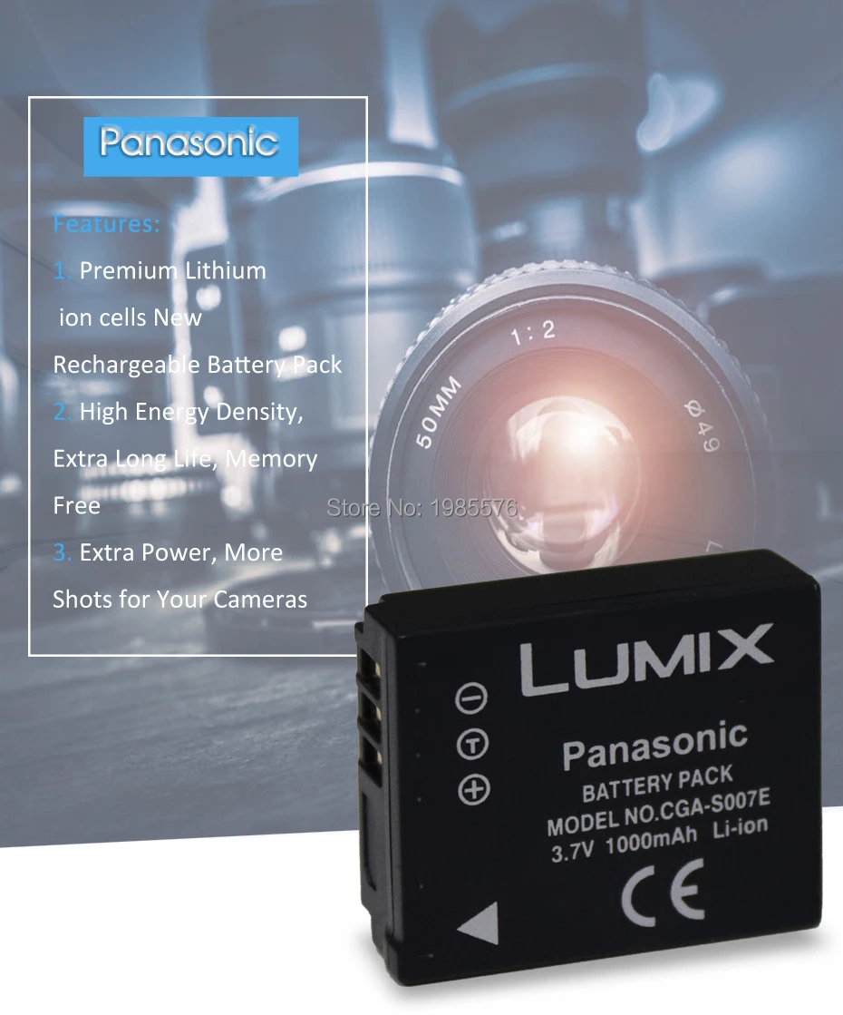 Panasonic CGA-S007E CGA S007E литиевые батареи S007 S007A BCD10 цифровая камера Батарея S007E DMC TZ1 TZ2 TZ3 TZ5 TZ50 TZ15