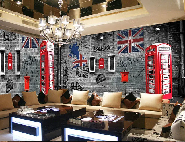 Европейская и американская ретро ностальгия лондонская телефонная будка кафе ресторан Большая фреска 3D кирпичные обои для гостиной стены 3D