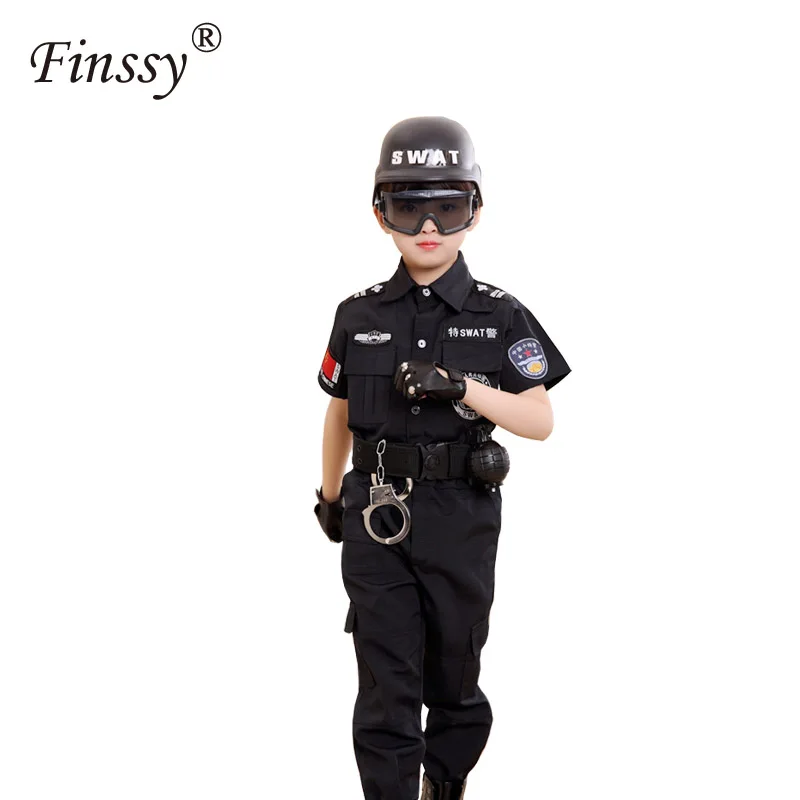 Boys Policemen Costumes Children Cosplay for Kids Army Police Uniform Clothing Set Summer Camp Performance Uniforms Dress Up Set