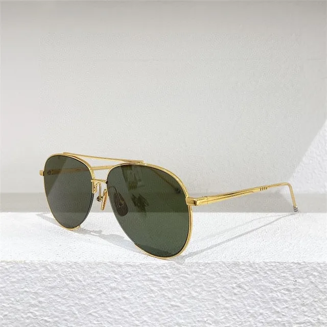 New THOM Brand Fashion Sunglasses Vintage Oval Double-beam Pilot Frog-shaped Men's Women's UV Protection Glasses Driving Gafas Golden vs green