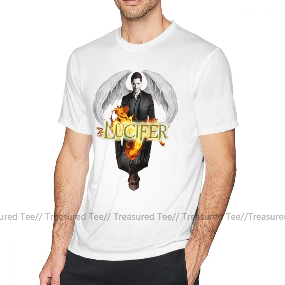 Футболка Lucifer, Lucifer Morningstar, футболка с коротким рукавом, базовая футболка, графическая забавная Мужская футболка 4xl, 100 хлопок - Цвет: White