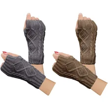2Pairs/set Women Running Training Winter Warm Knit Fingerless Gloves Hand Crochet Thumbhole Arm Warmers Mittens