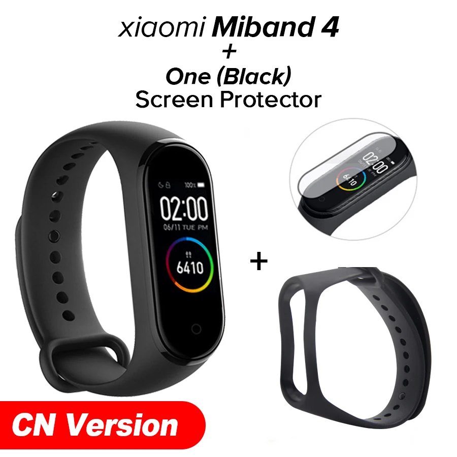 black N film Xiaomi Mi-браслет 4 новейший Xiaomi Mi-браслет 4 браслет 3 цвета сердечный ритм фитнес 135 мАч цветной экран Bluetooth 5,0 - Цвет: black N film